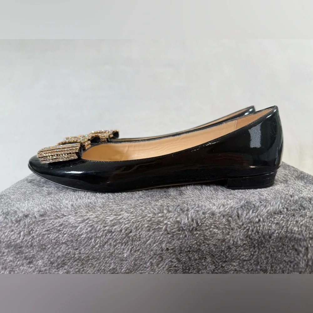 Kate Spade black patent bow rhinestone Block Heel Size 7.5